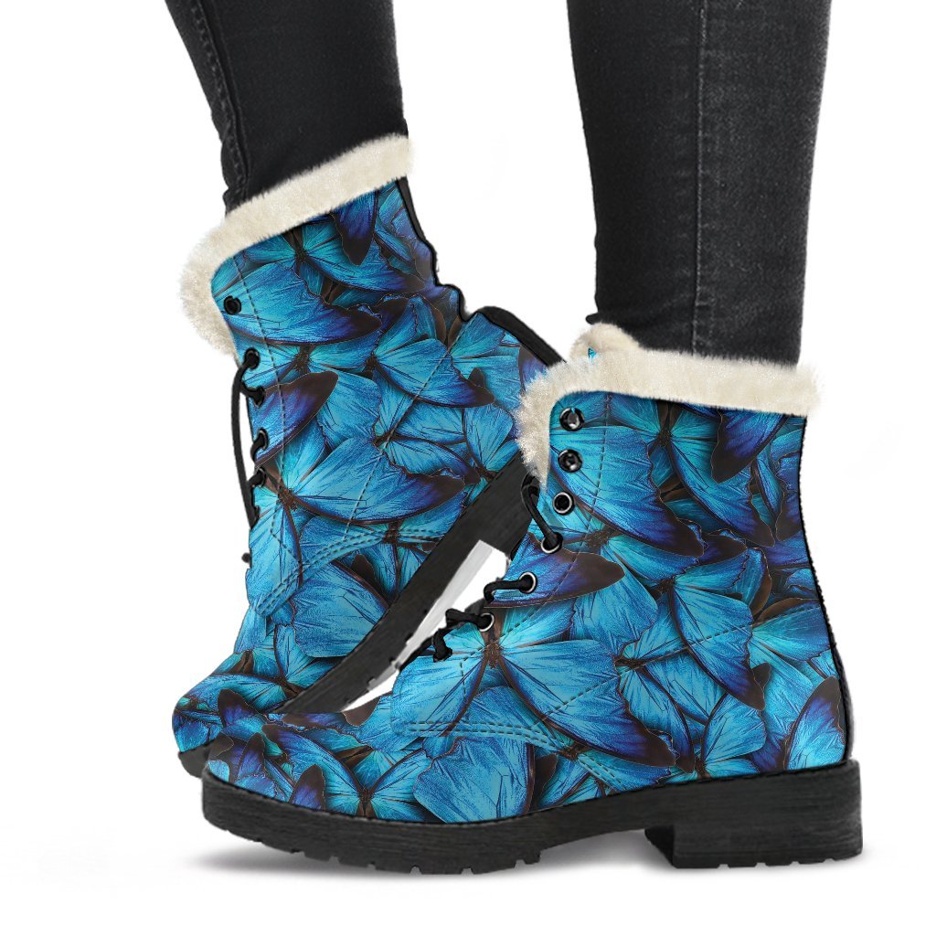 Blue Butterfly Pattern Print Comfy Winter Boots-grizzshop
