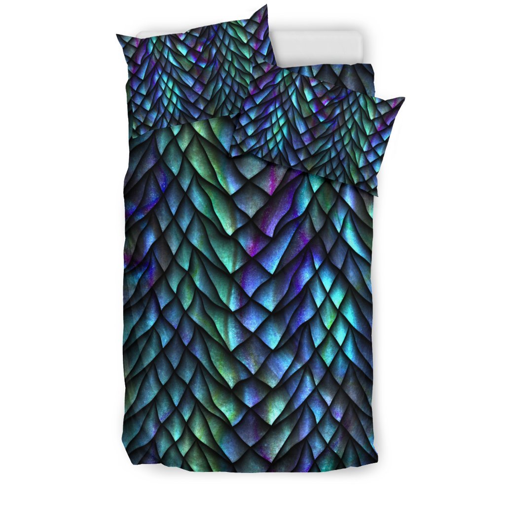 Blue Green Egg Skin Dragon Pattern Print Duvet Cover Bedding Set-grizzshop