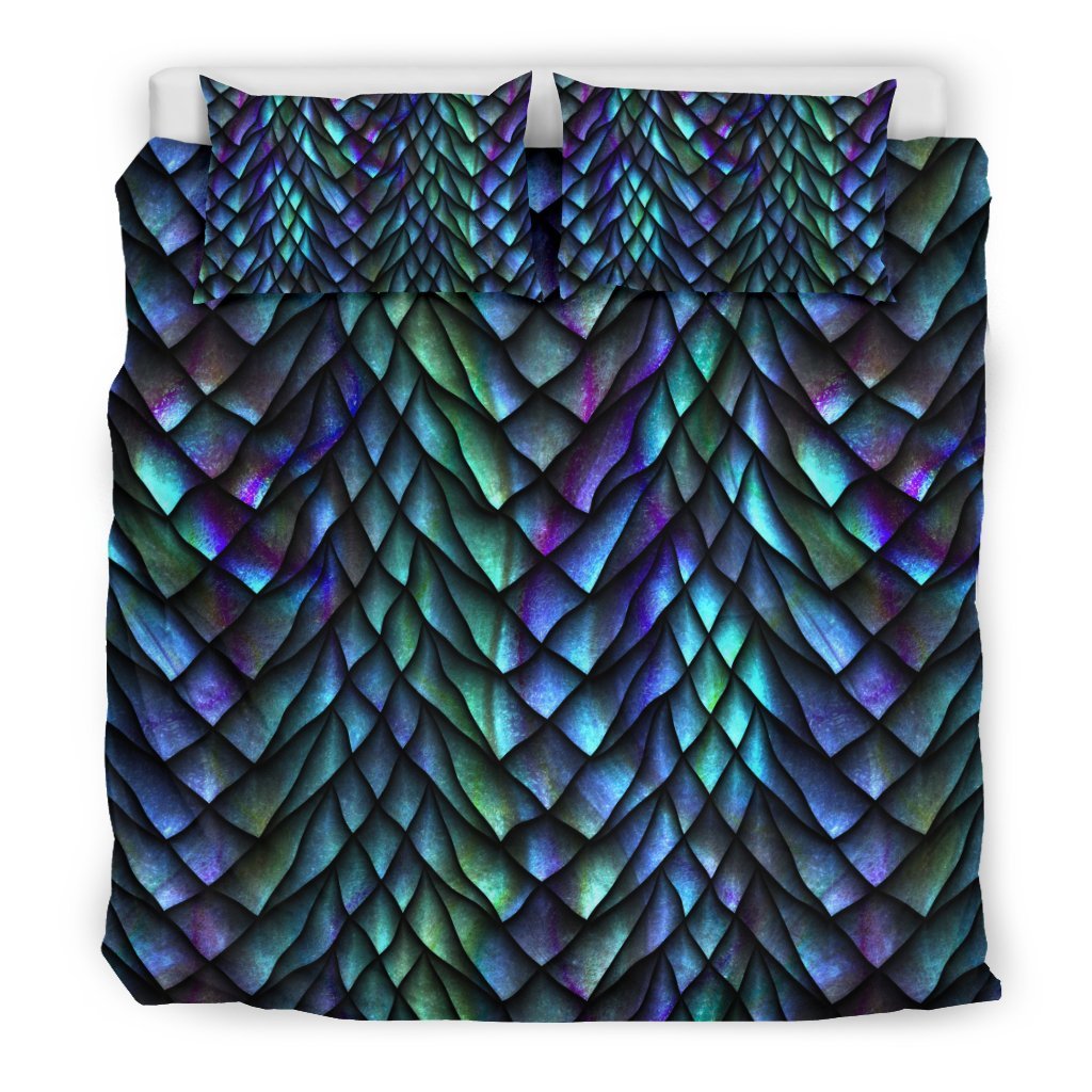 Blue Green Egg Skin Dragon Pattern Print Duvet Cover Bedding Set-grizzshop