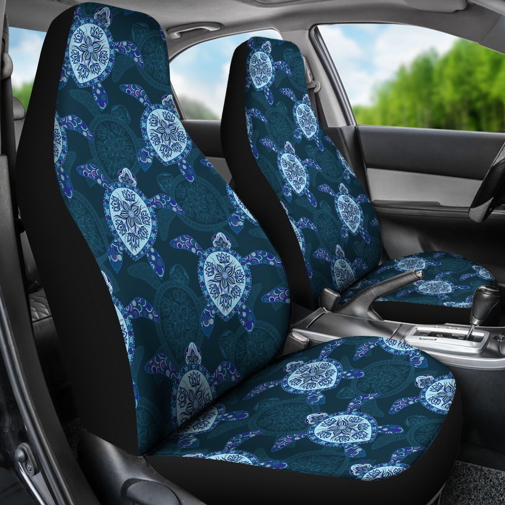 Blue Hawaiian Sea Turtle Pattern Print Universal Fit Car Seat Cover-grizzshop
