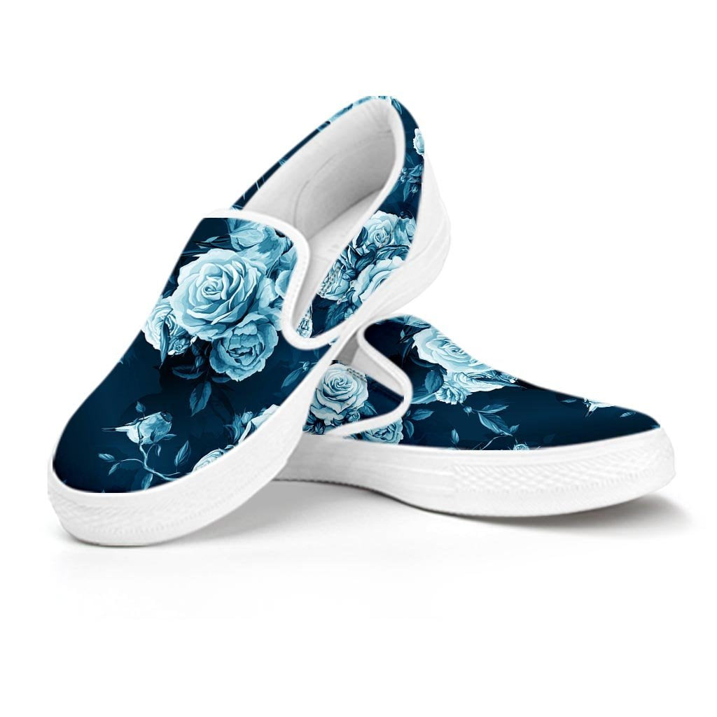 Blue Rose Floral Men's Slip On Sneakers-grizzshop