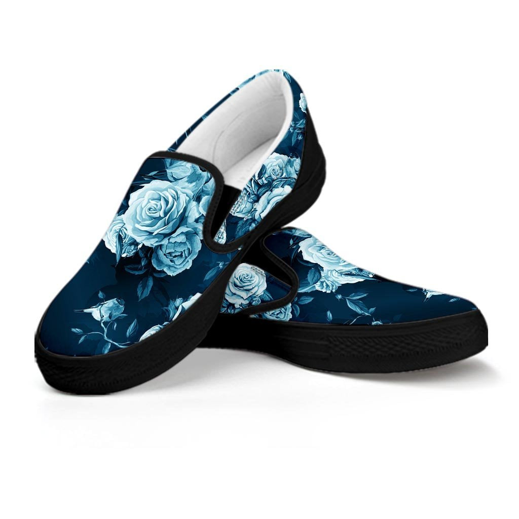 Blue Rose Floral Men's Slip On Sneakers-grizzshop