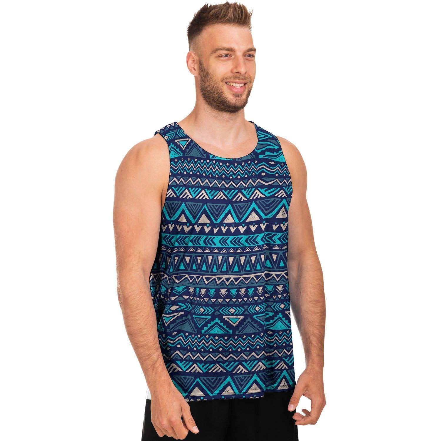 Blue Tribal Aztec Hand Drawn Men's Tank Tops-grizzshop