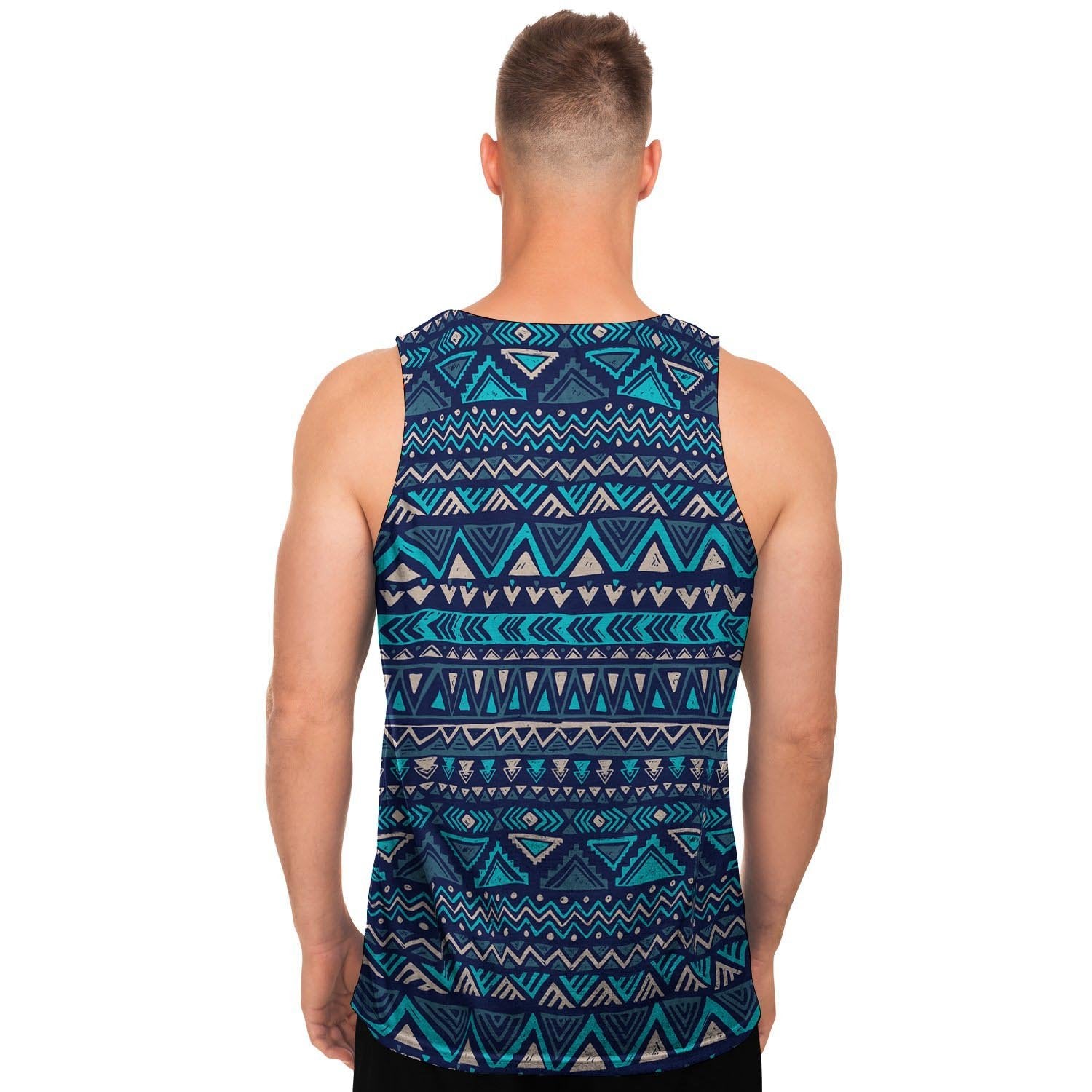 Blue Tribal Aztec Hand Drawn Men's Tank Tops-grizzshop