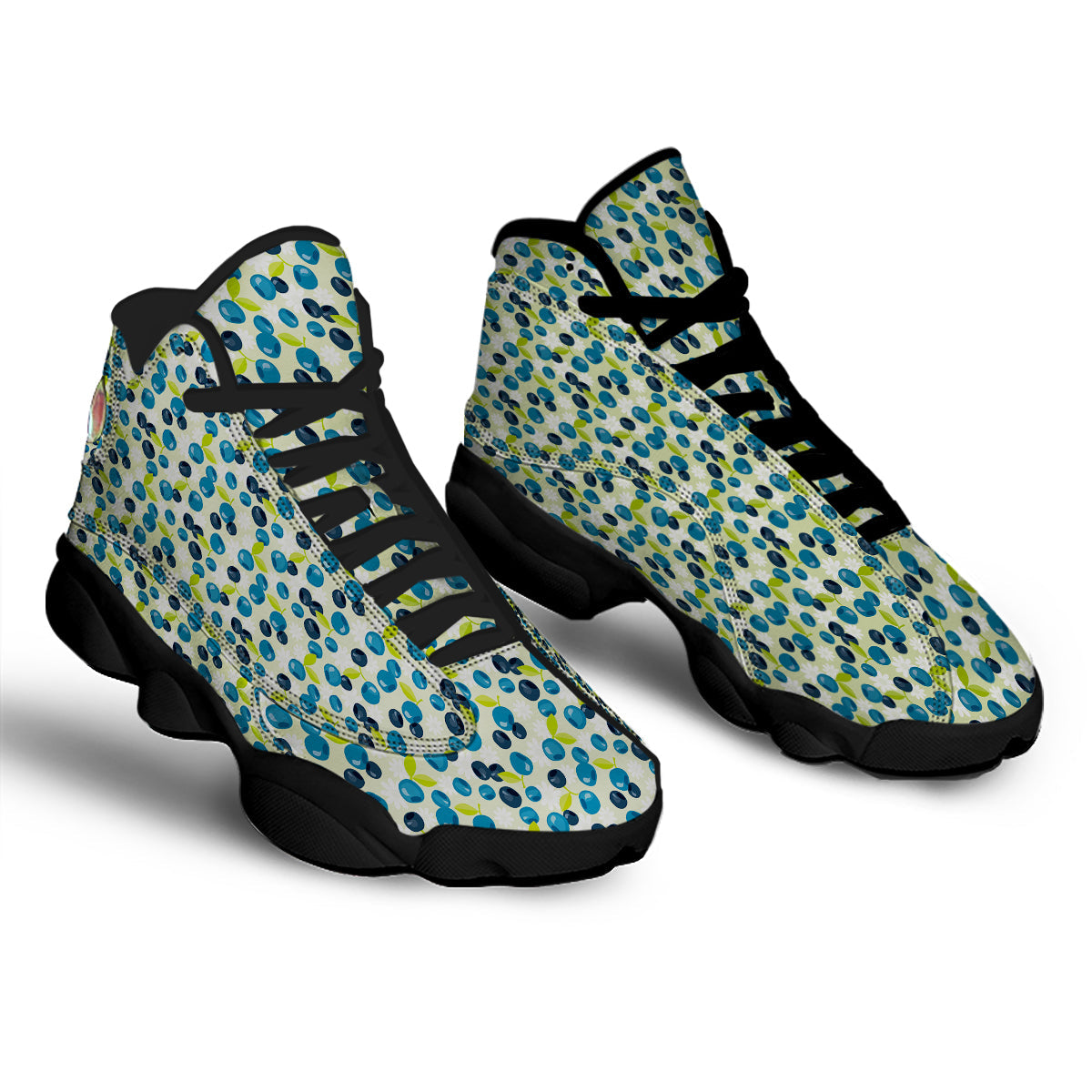 Blueberry And Daisy Print Pattern Black Basketball Shoes-grizzshop