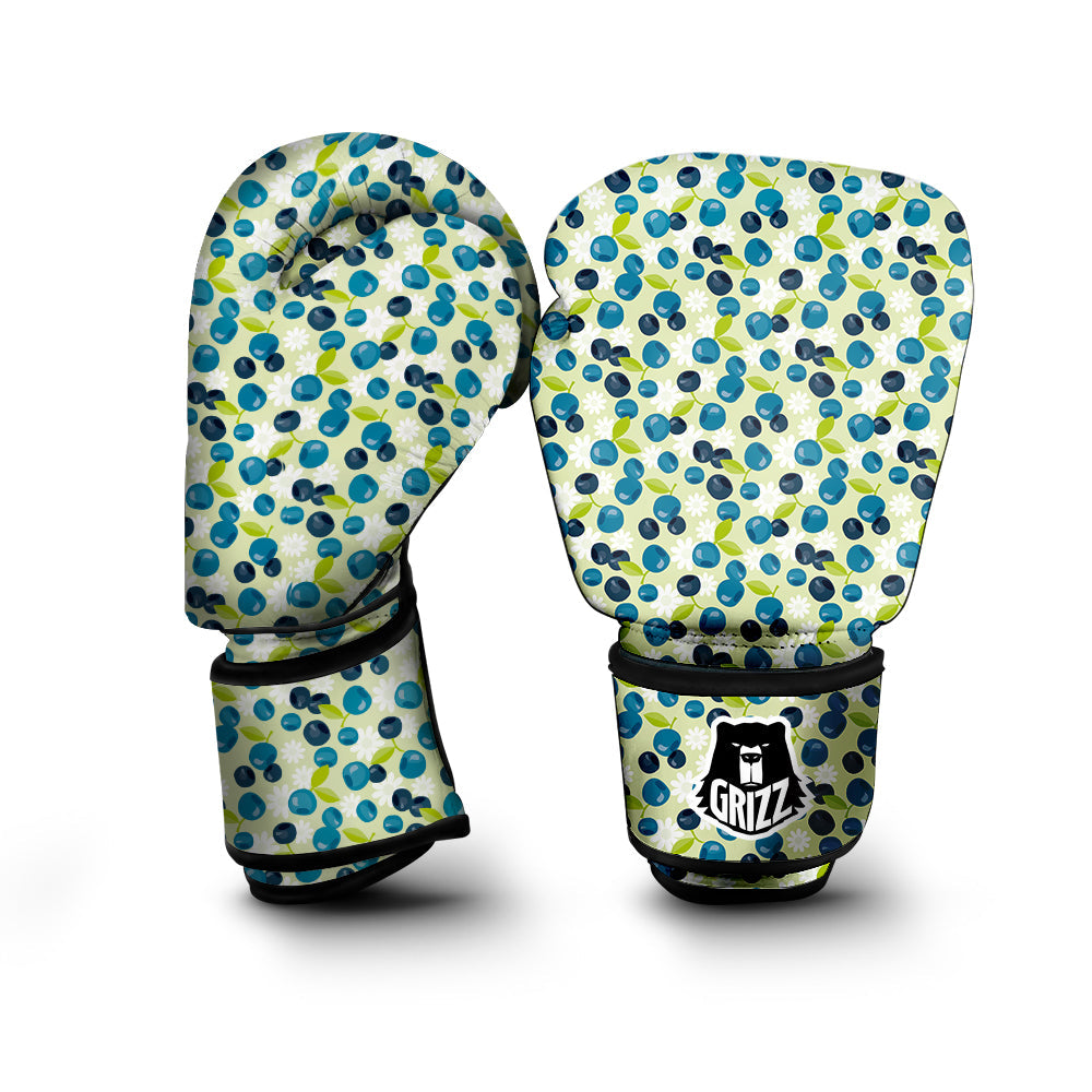 Blueberry And Daisy Print Pattern Boxing Gloves-grizzshop