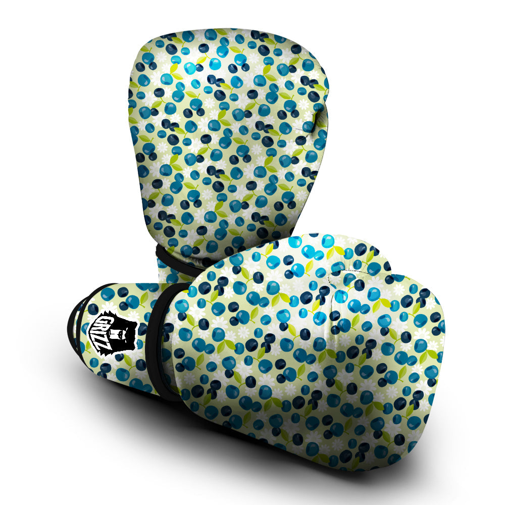 Blueberry And Daisy Print Pattern Boxing Gloves-grizzshop