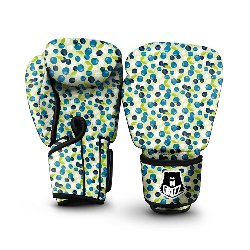 Blueberry And Daisy Print Pattern Boxing Gloves-grizzshop