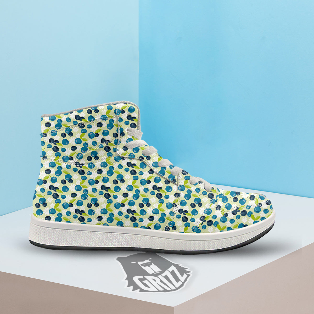 Blueberry And Daisy Print Pattern High Top Sneakers-grizzshop
