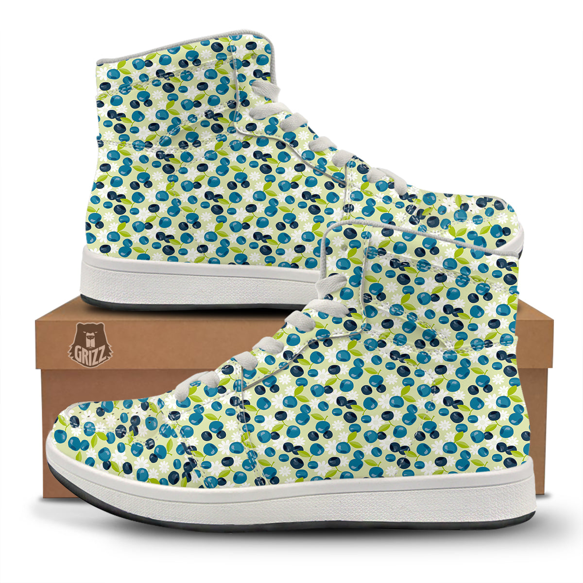 Blueberry And Daisy Print Pattern High Top Sneakers-grizzshop