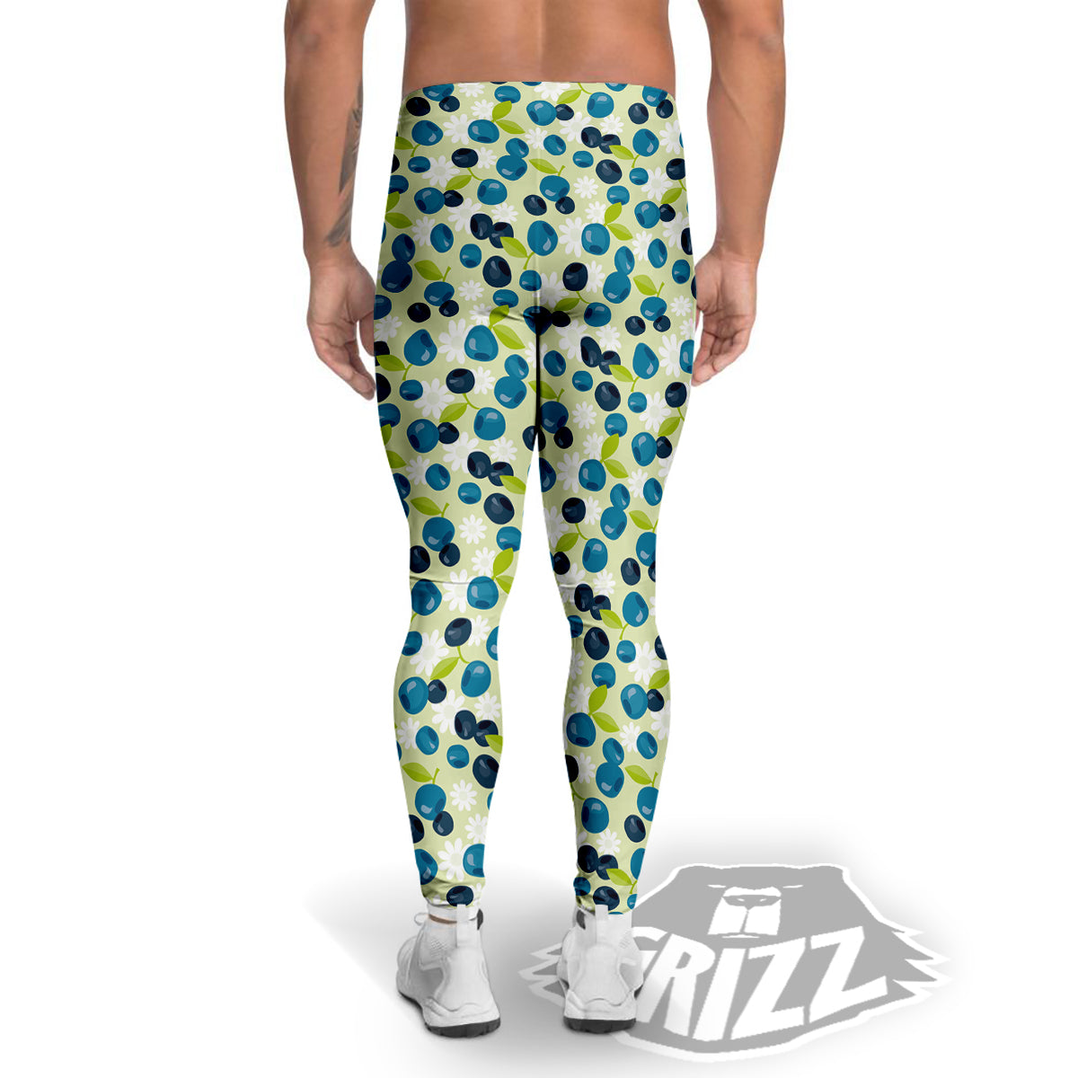 Blueberry And Daisy Print Pattern Men's Leggings-grizzshop