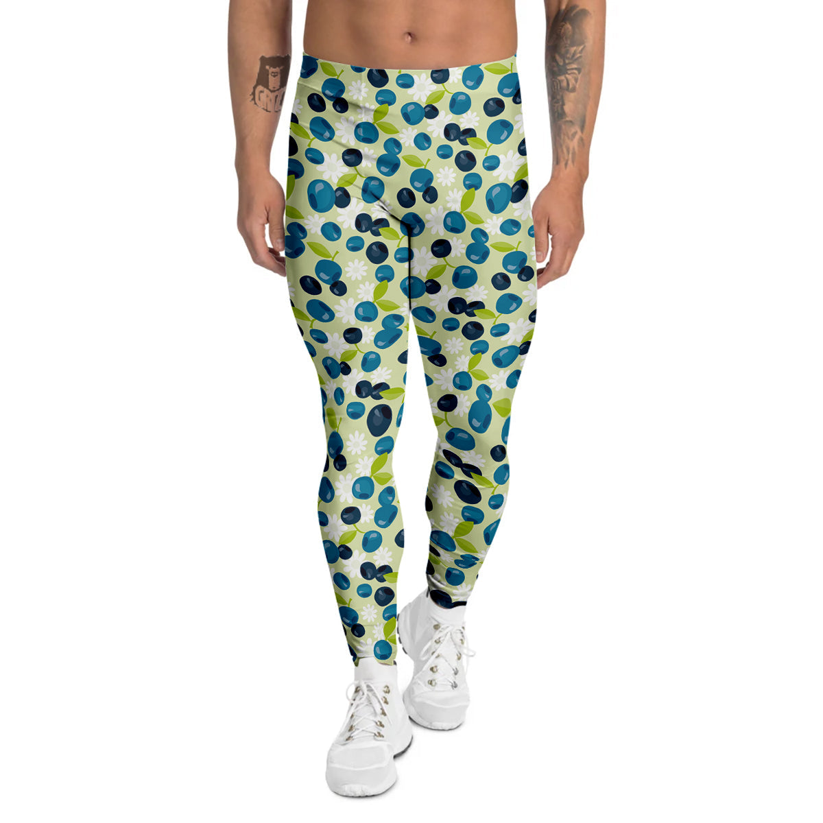 Blueberry And Daisy Print Pattern Men's Leggings-grizzshop