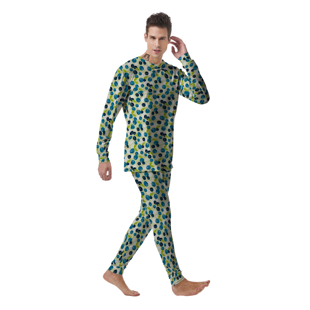 Blueberry And Daisy Print Pattern Men's Pajamas-grizzshop