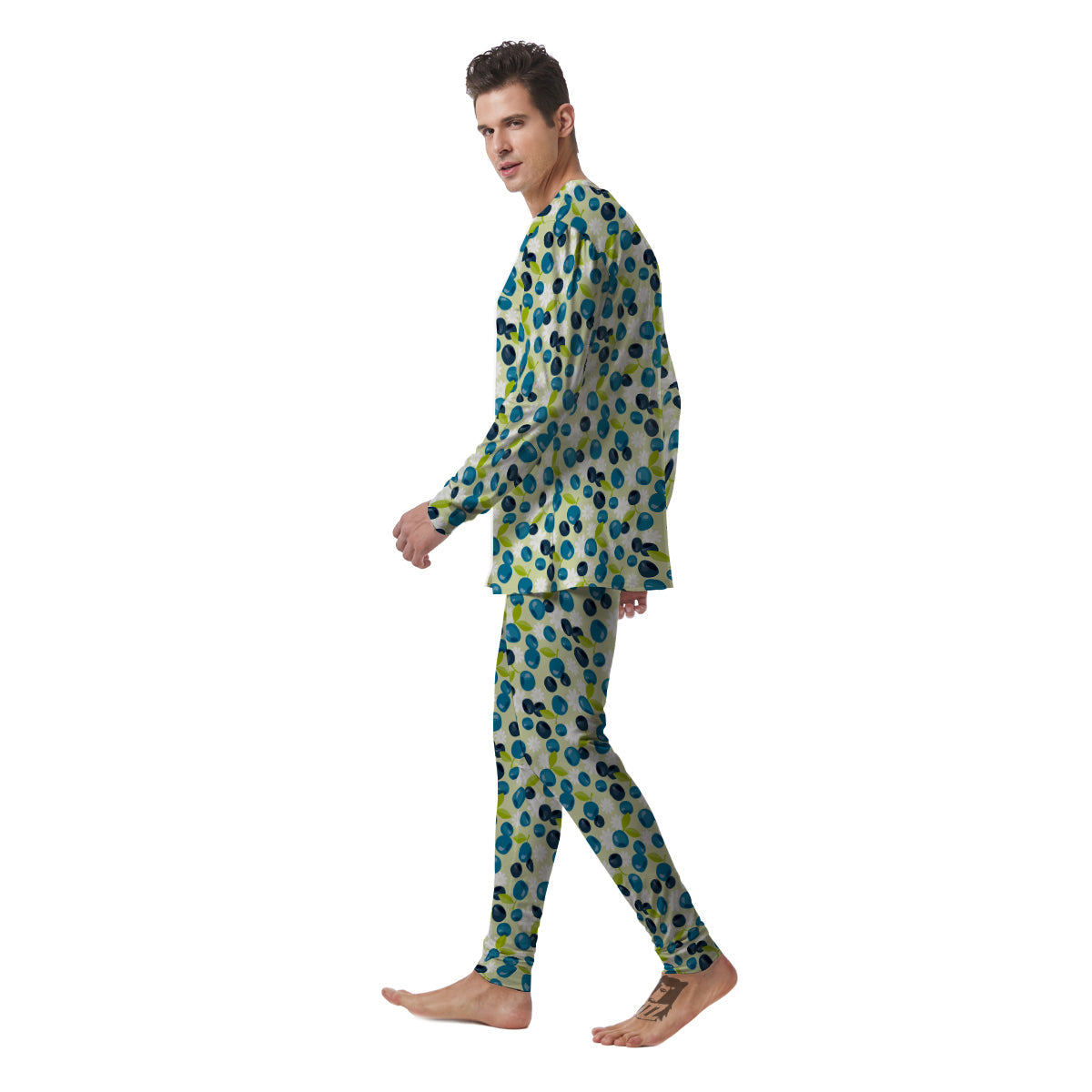 Blueberry And Daisy Print Pattern Men's Pajamas-grizzshop