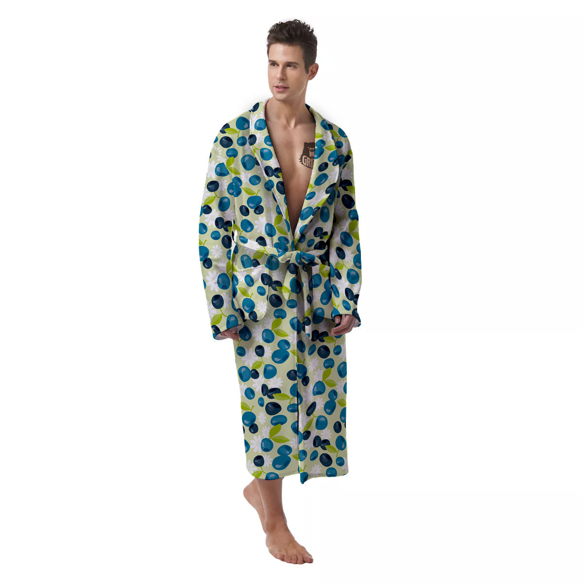 Blueberry And Daisy Print Pattern Men's Robe-grizzshop