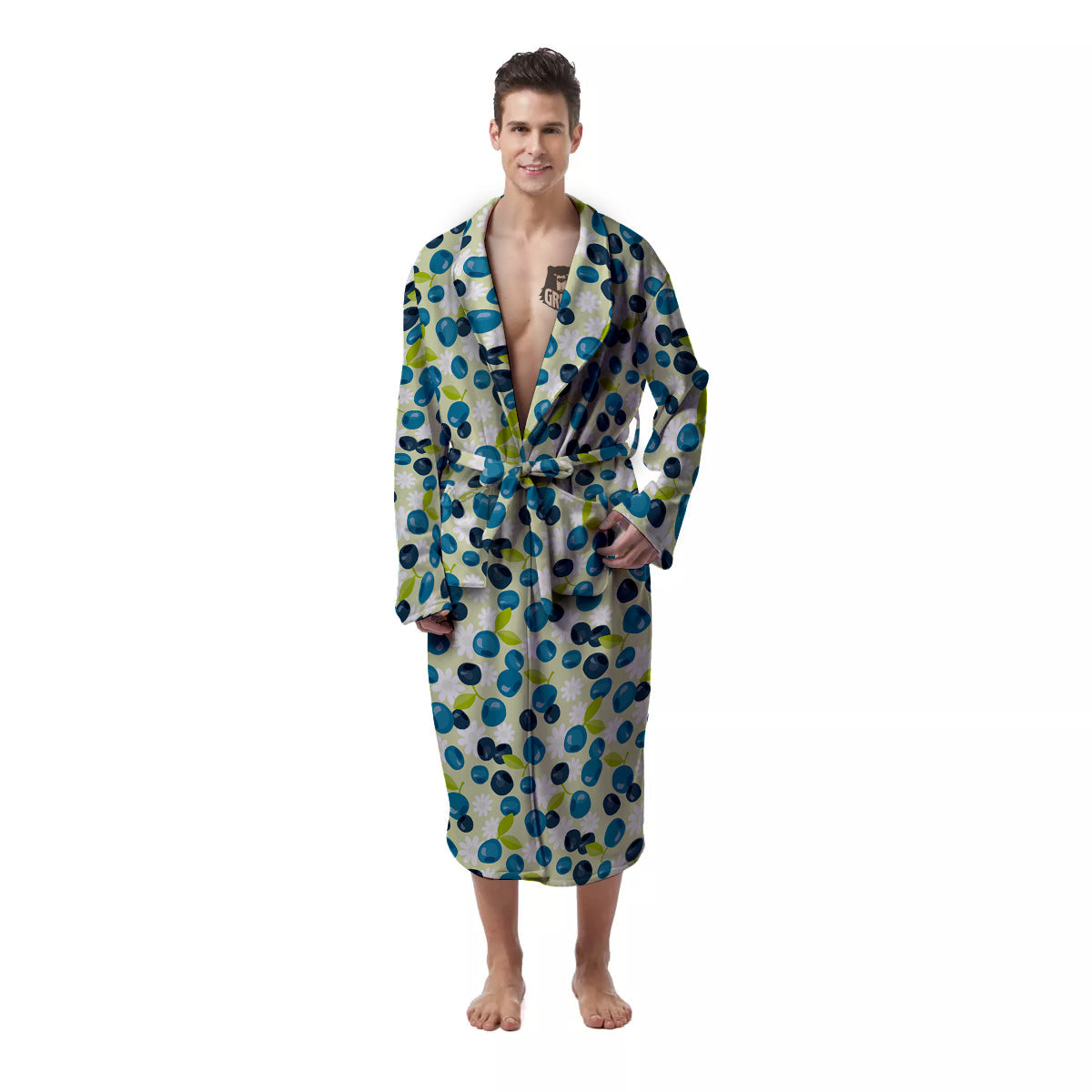 Blueberry And Daisy Print Pattern Men's Robe-grizzshop