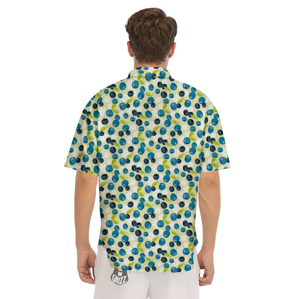 Blueberry And Daisy Print Pattern Men's Short Sleeve Shirts-grizzshop