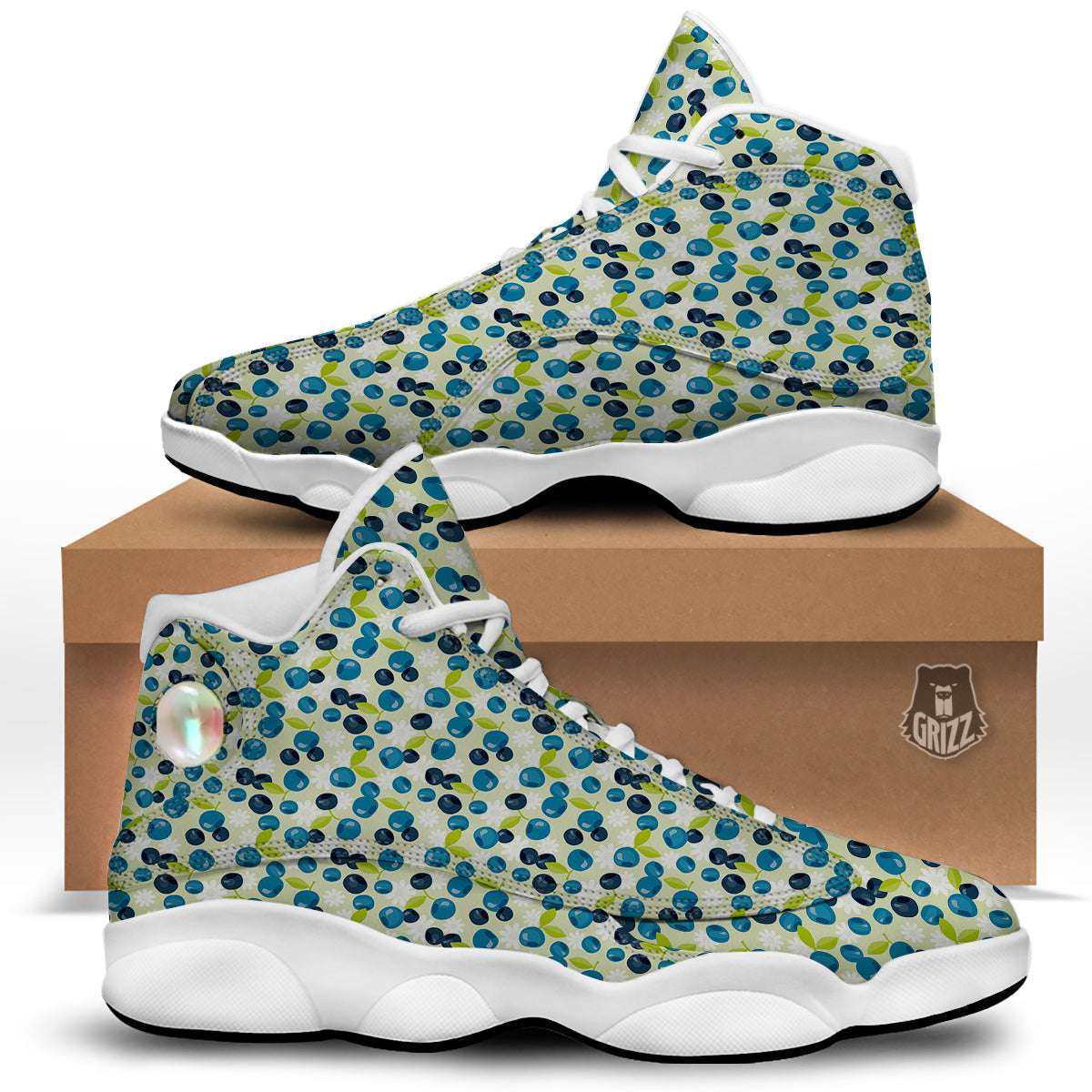 Blueberry And Daisy Print Pattern White Basketball Shoes-grizzshop
