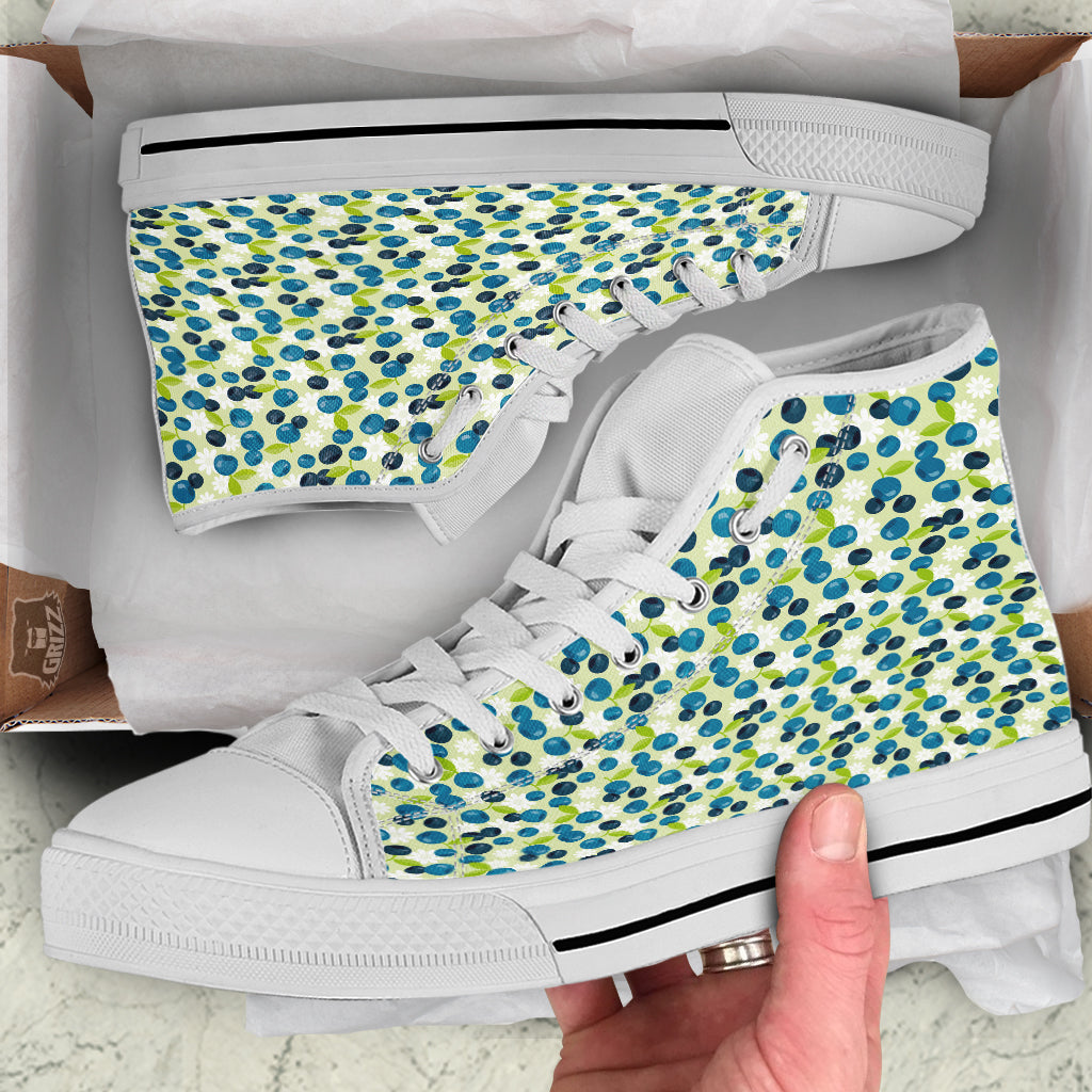 Blueberry And Daisy Print Pattern White High Top Shoes-grizzshop