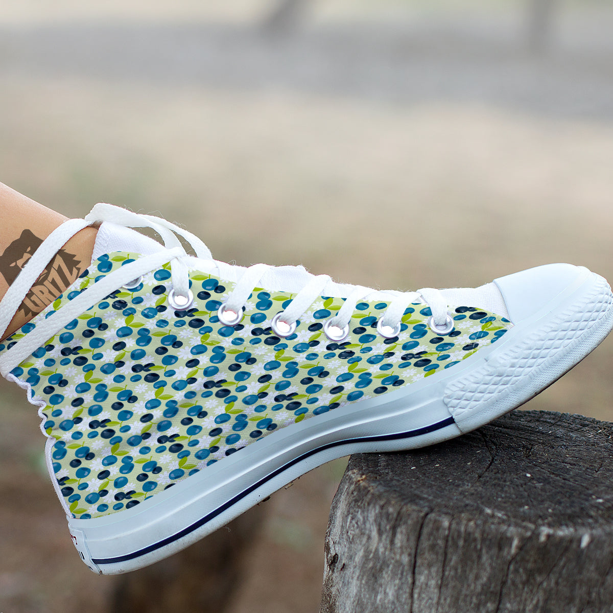 Blueberry And Daisy Print Pattern White High Top Shoes-grizzshop