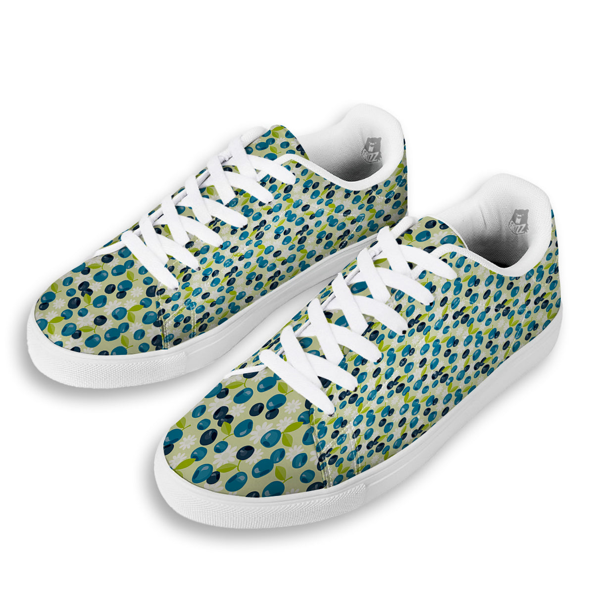 Blueberry And Daisy Print Pattern White Low Top Sneakers-grizzshop