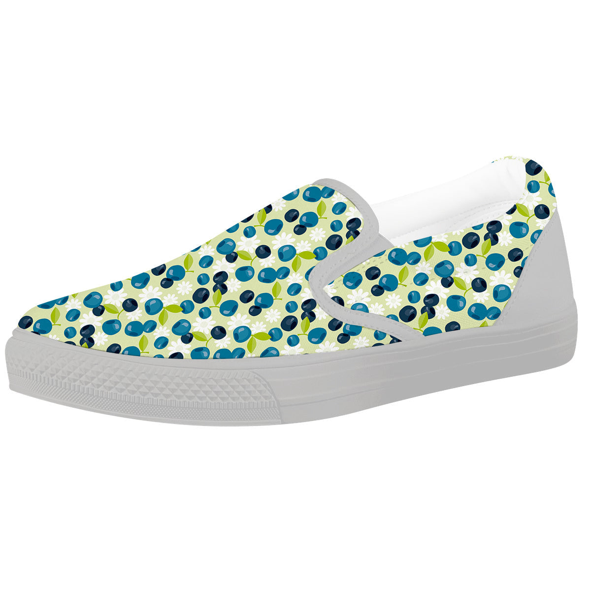 Blueberry And Daisy Print Pattern White Slip On Shoes-grizzshop