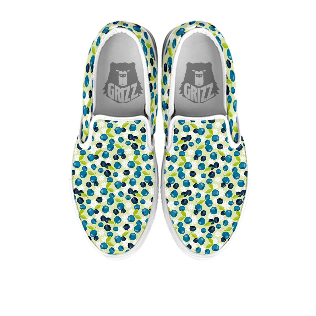 Blueberry And Daisy Print Pattern White Slip On Shoes-grizzshop
