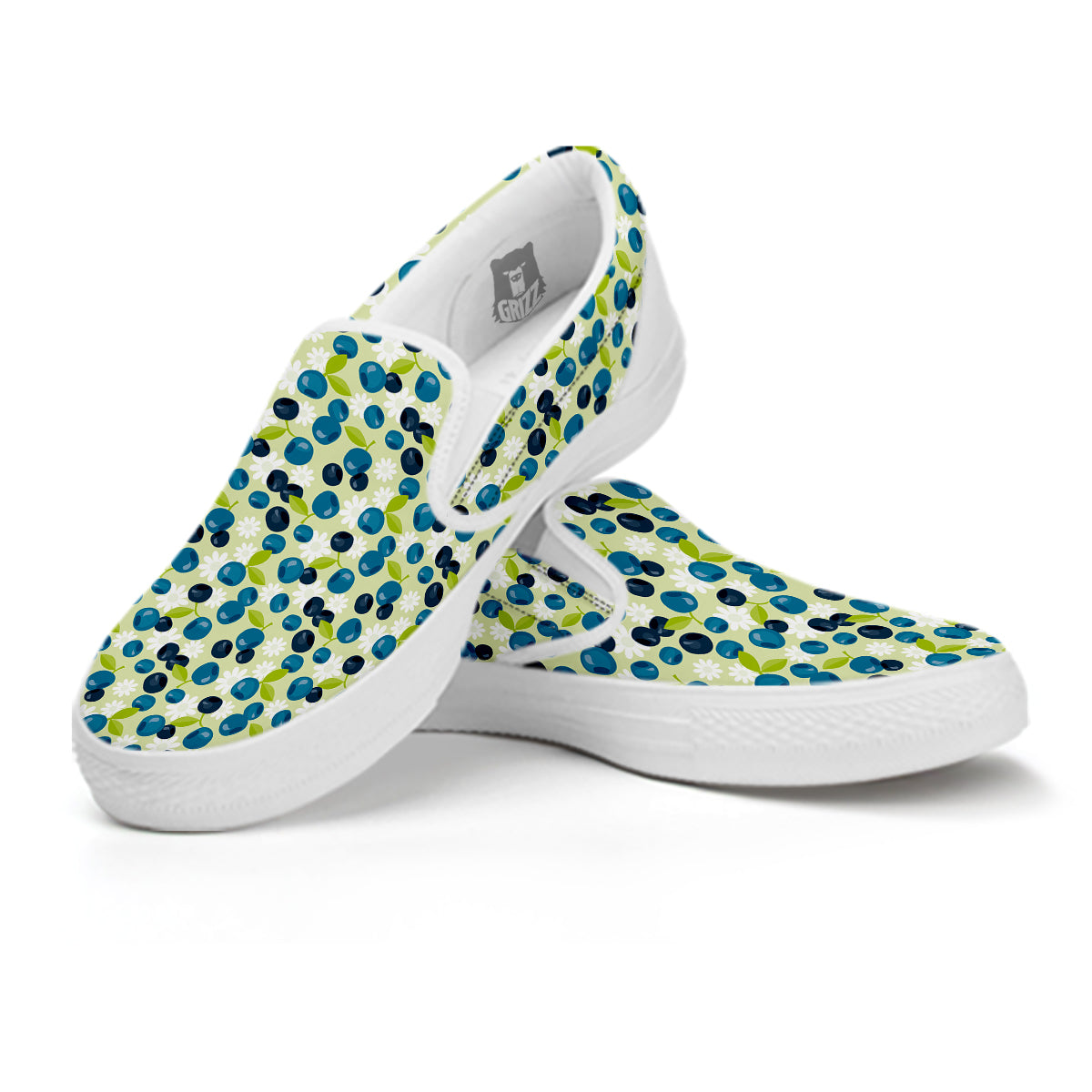 Blueberry And Daisy Print Pattern White Slip On Shoes-grizzshop