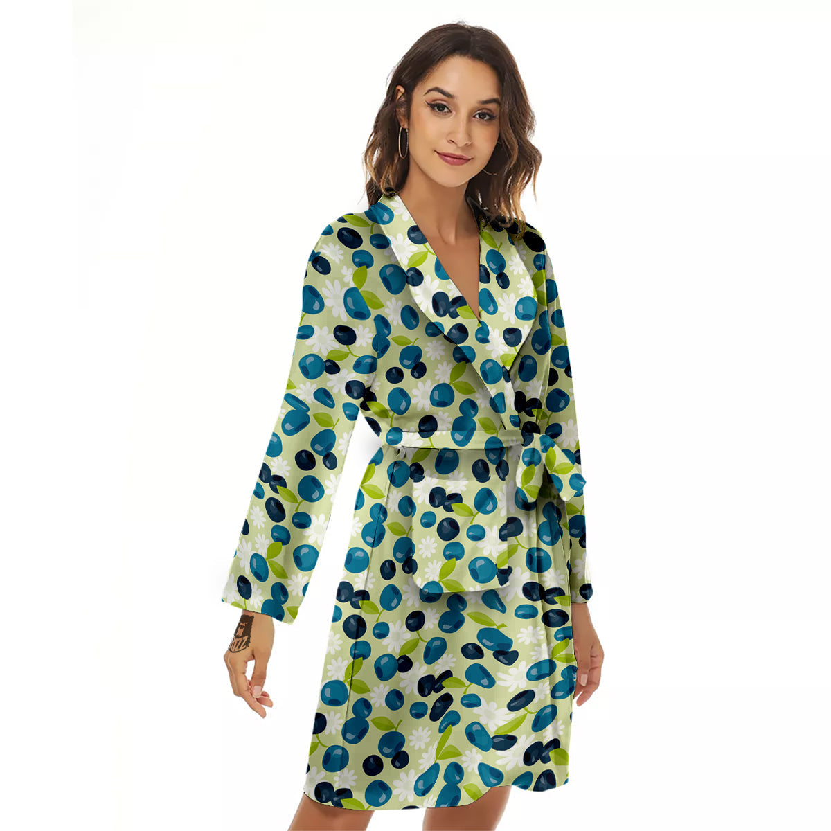 Blueberry And Daisy Print Pattern Women's Robe-grizzshop