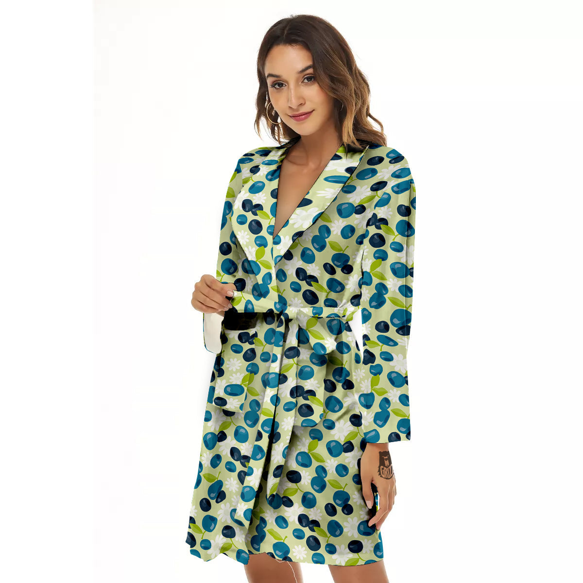 Blueberry And Daisy Print Pattern Women's Robe-grizzshop