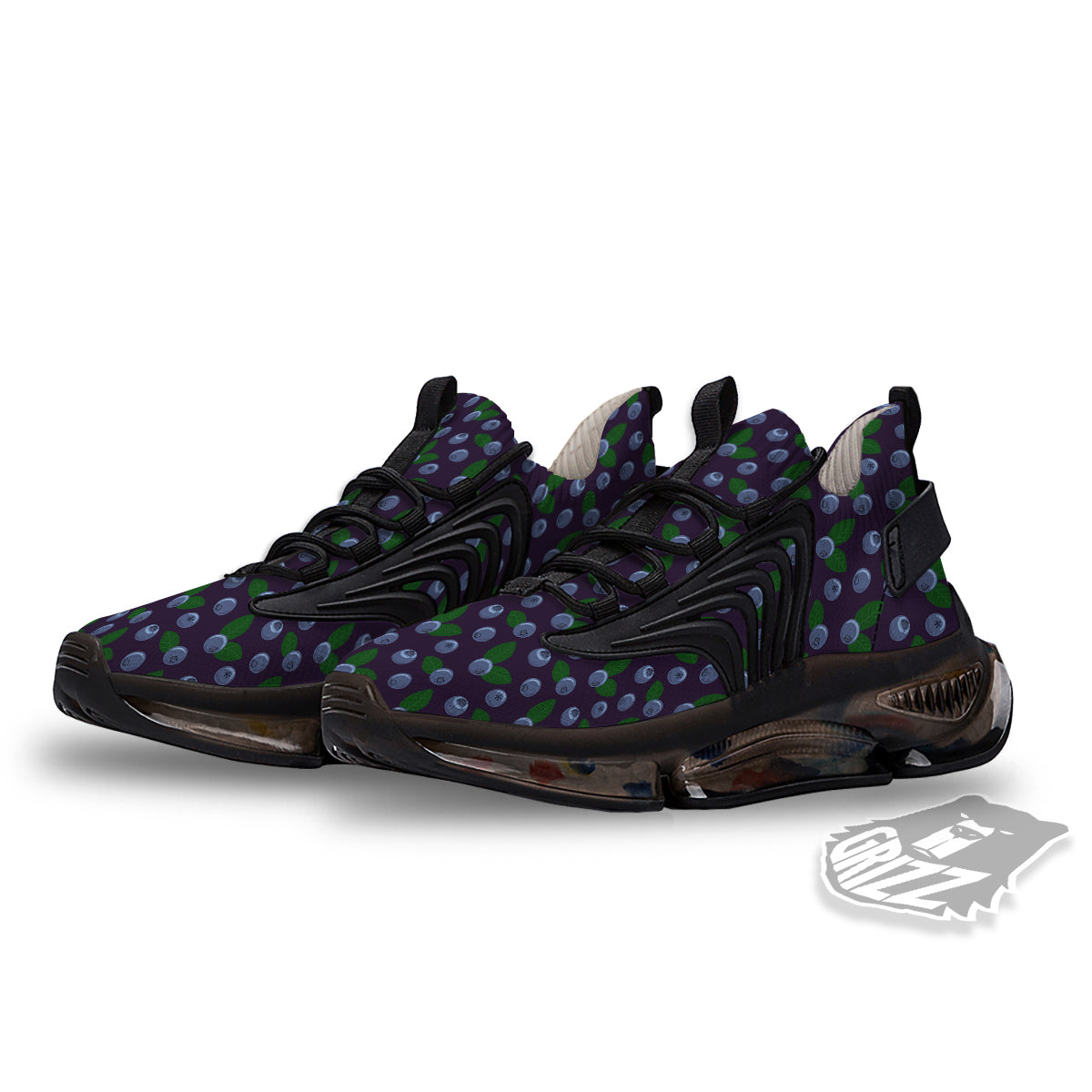 Blueberry And Leaf Print Pattern Black Gym Shoes-grizzshop