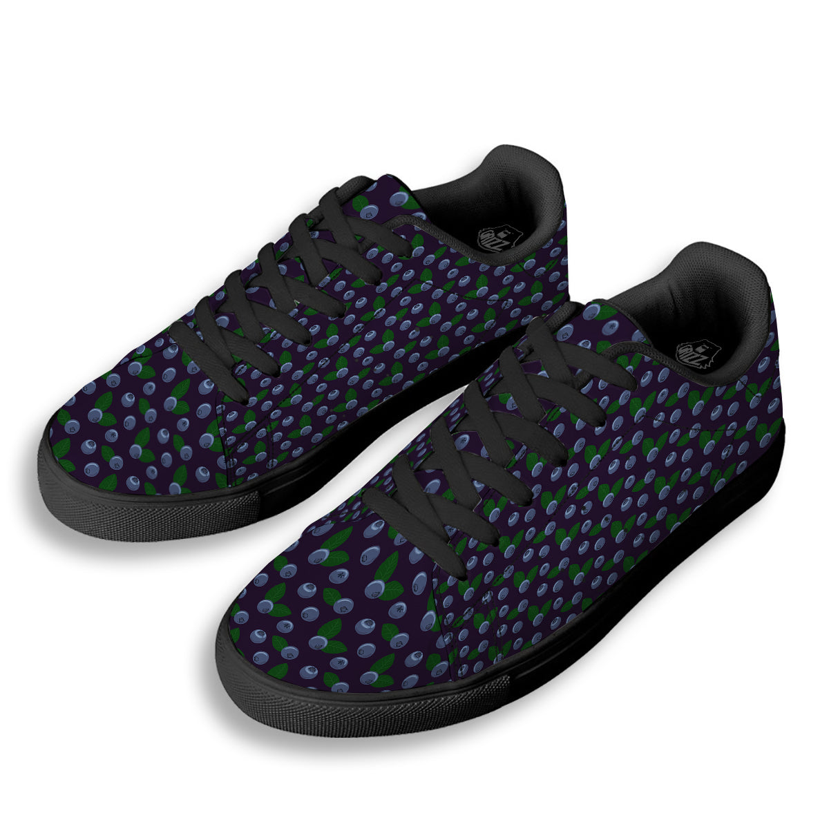 Blueberry And Leaf Print Pattern Black Low Top Sneakers-grizzshop