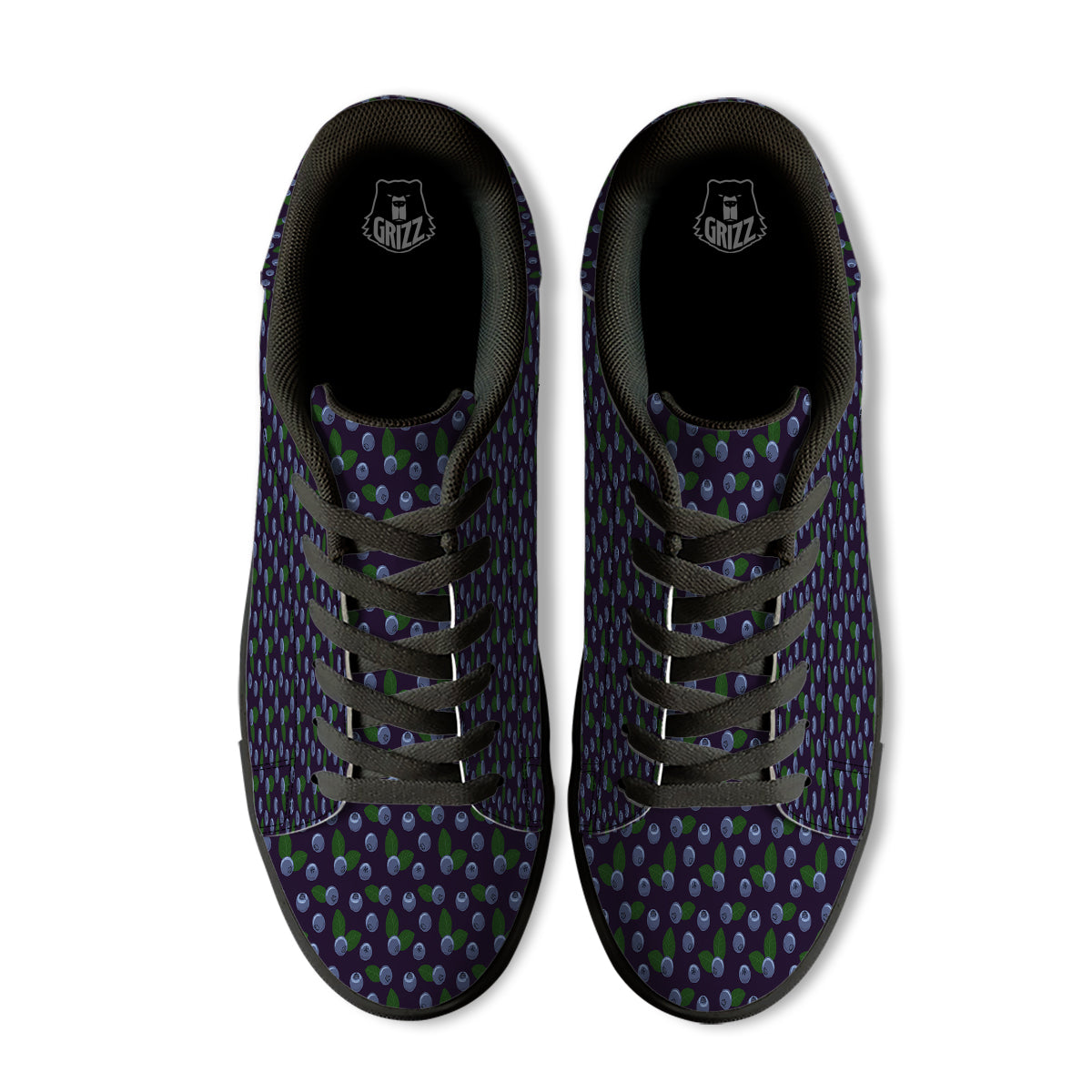 Blueberry And Leaf Print Pattern Black Low Top Sneakers-grizzshop
