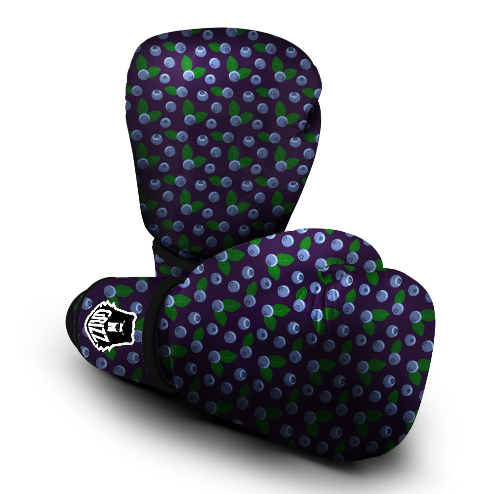 Blueberry And Leaf Print Pattern Boxing Gloves-grizzshop