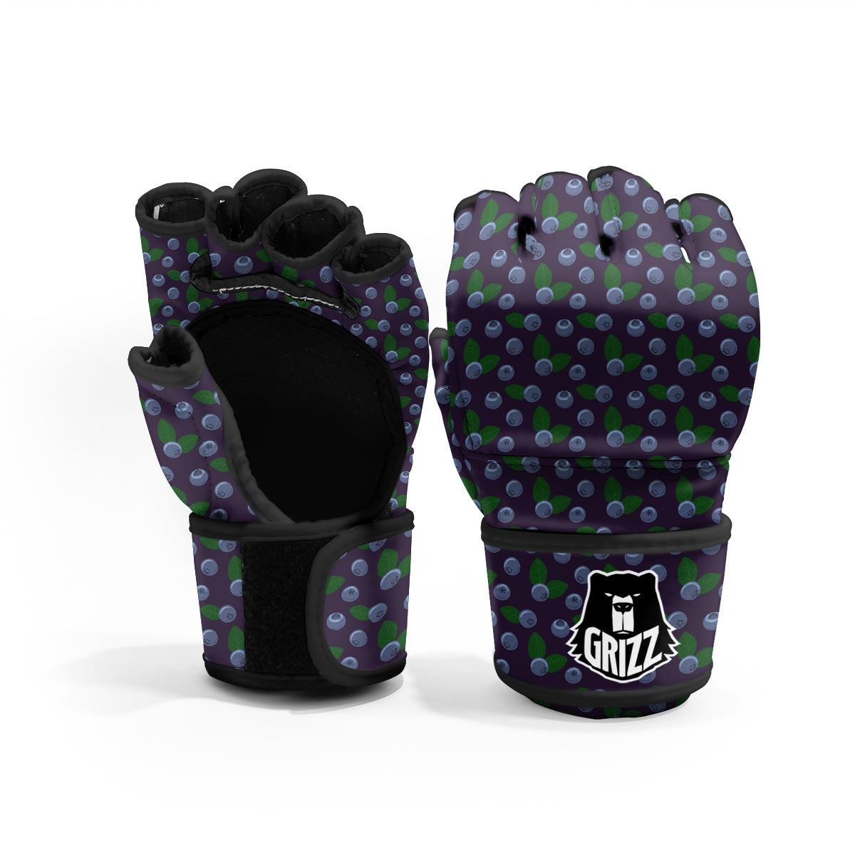 Blueberry And Leaf Print Pattern MMA Gloves-grizzshop