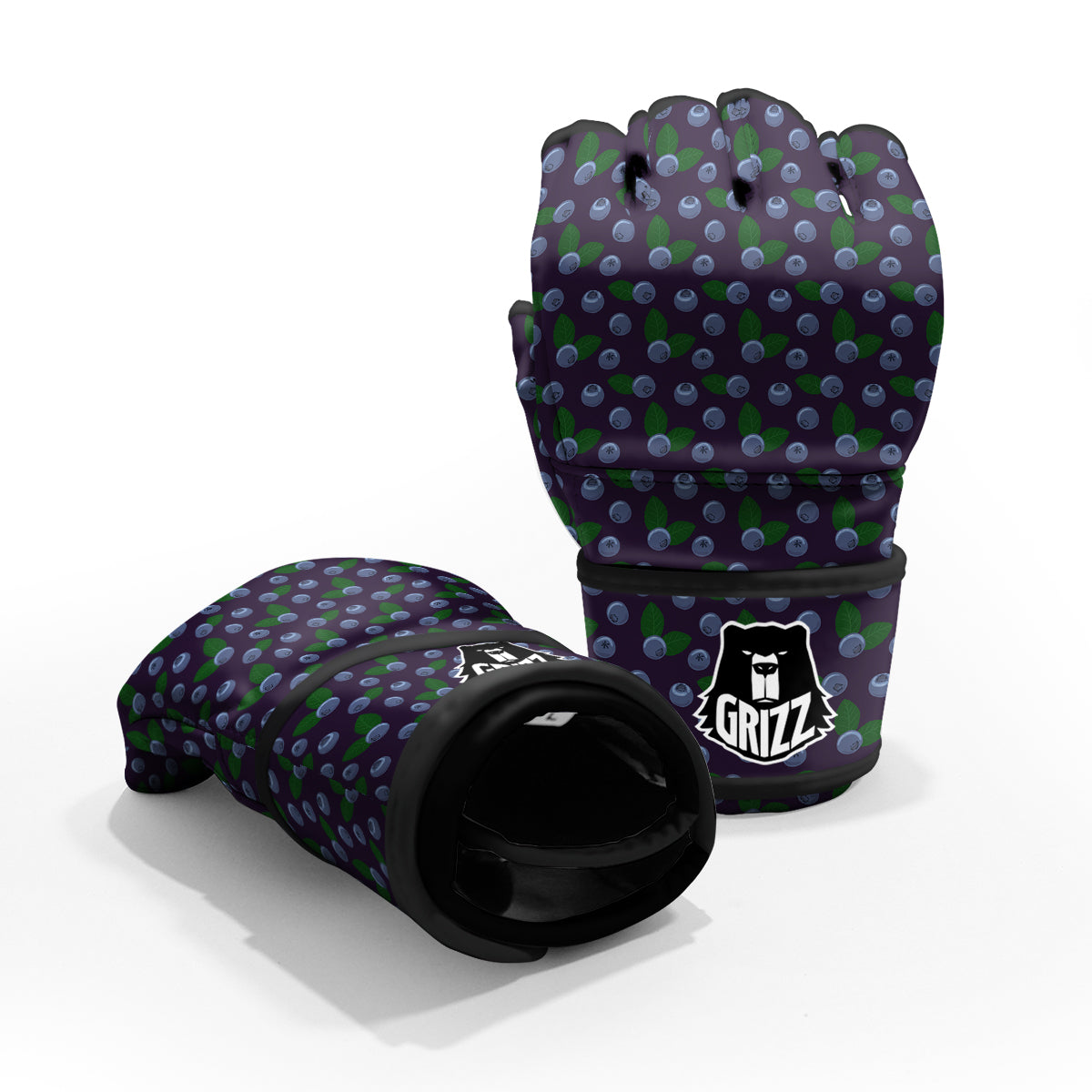 Blueberry And Leaf Print Pattern MMA Gloves-grizzshop
