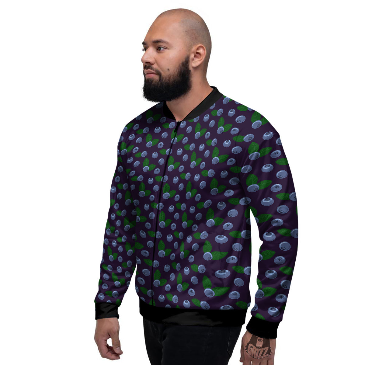 Blueberry And Leaf Print Pattern Men's Bomber Jacket-grizzshop