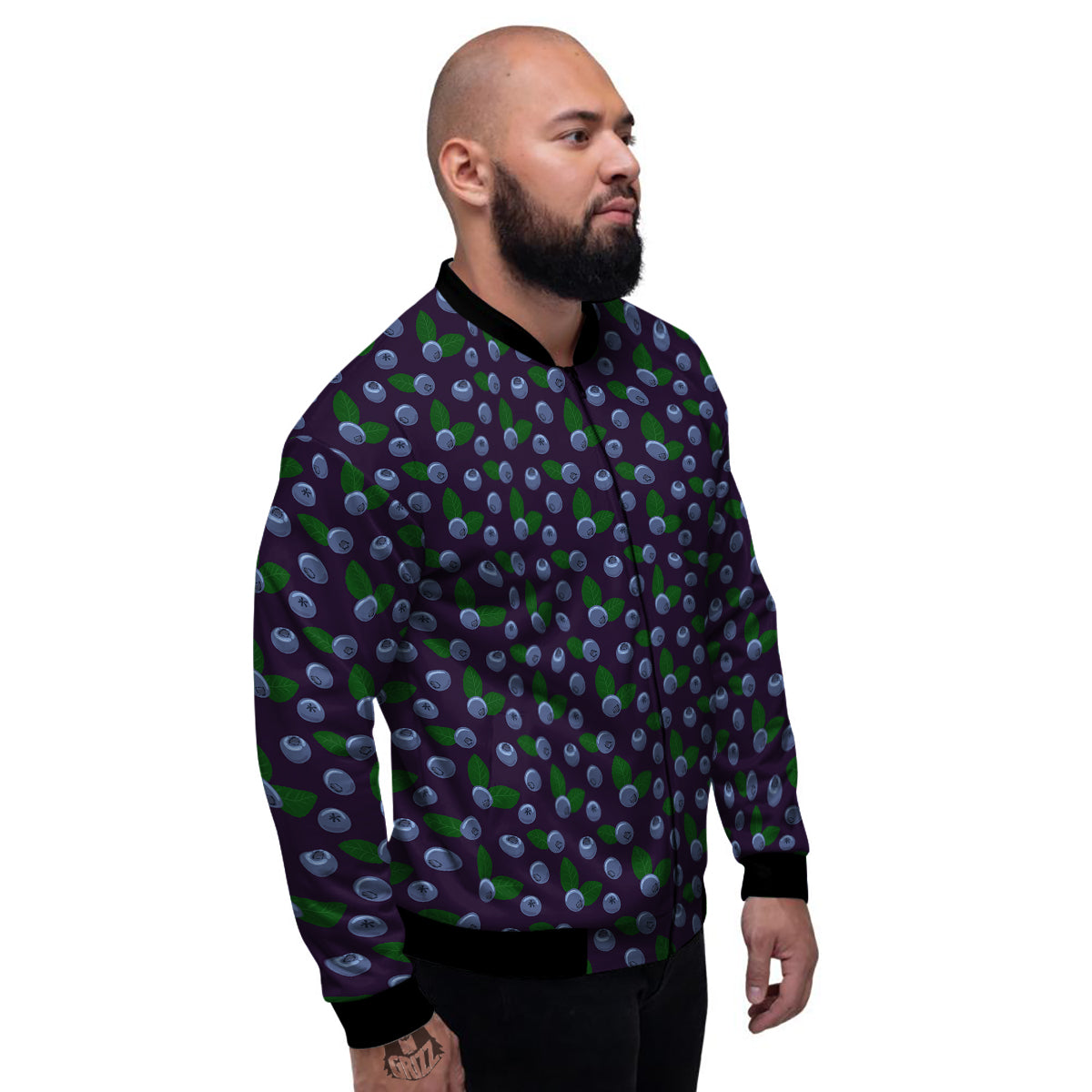 Blueberry And Leaf Print Pattern Men's Bomber Jacket-grizzshop