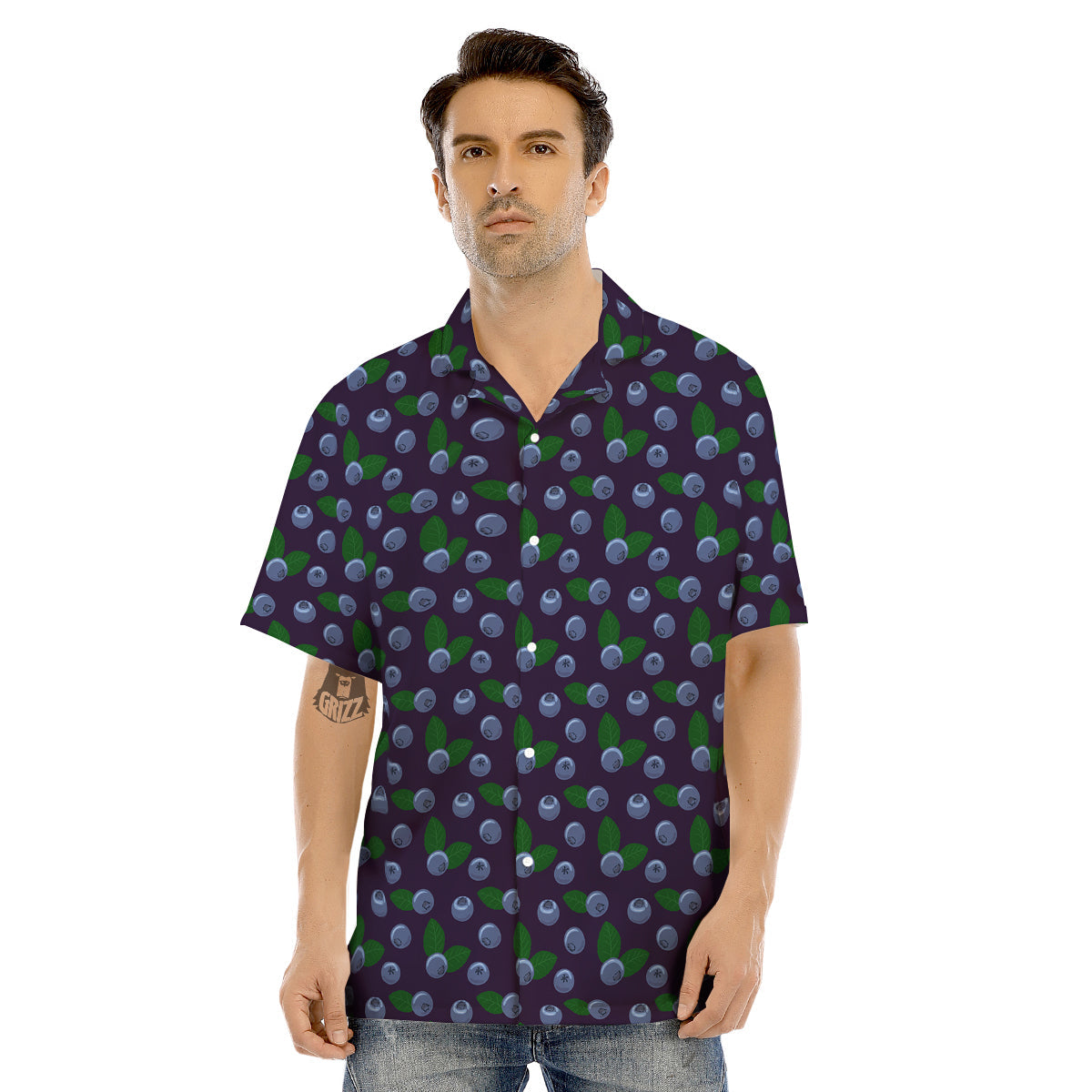 Blueberry And Leaf Print Pattern Men's Hawaiian Shirt-grizzshop