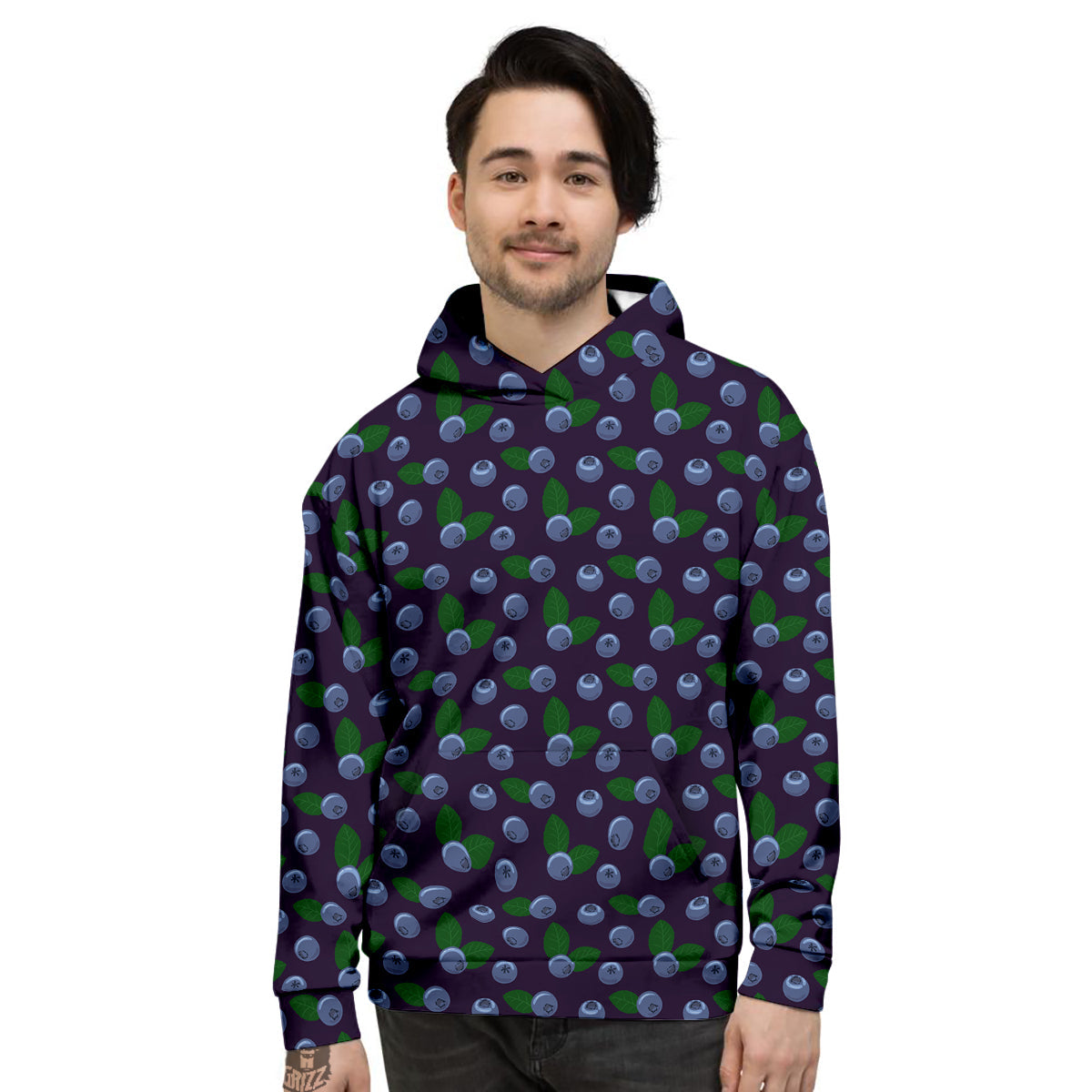 Blueberry And Leaf Print Pattern Men's Hoodie-grizzshop