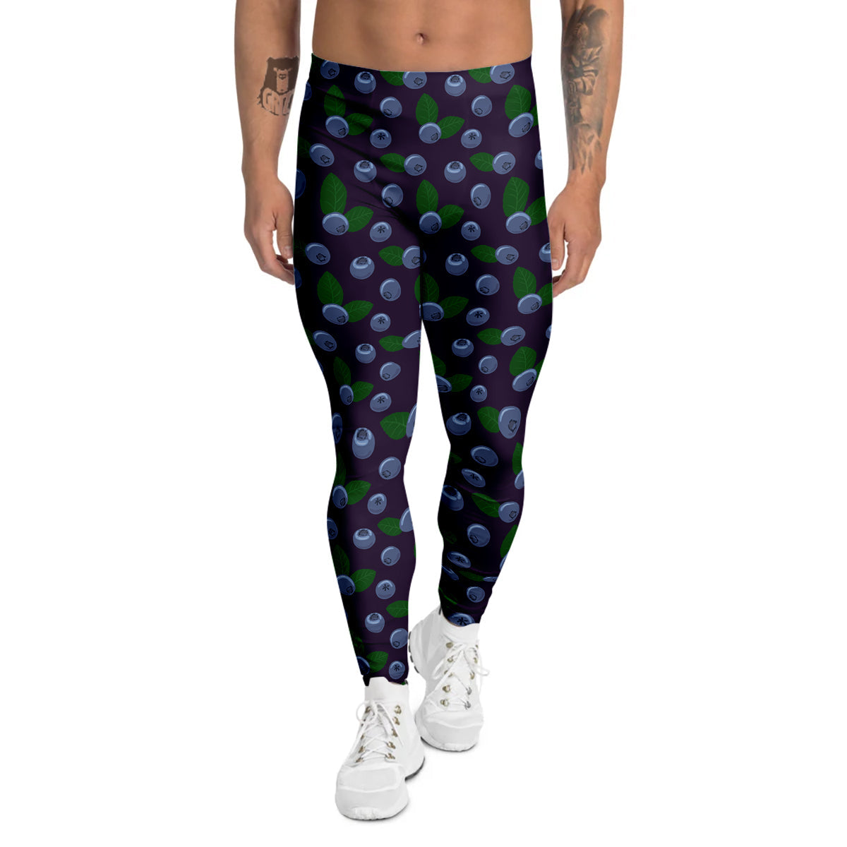 Blueberry And Leaf Print Pattern Men's Leggings-grizzshop