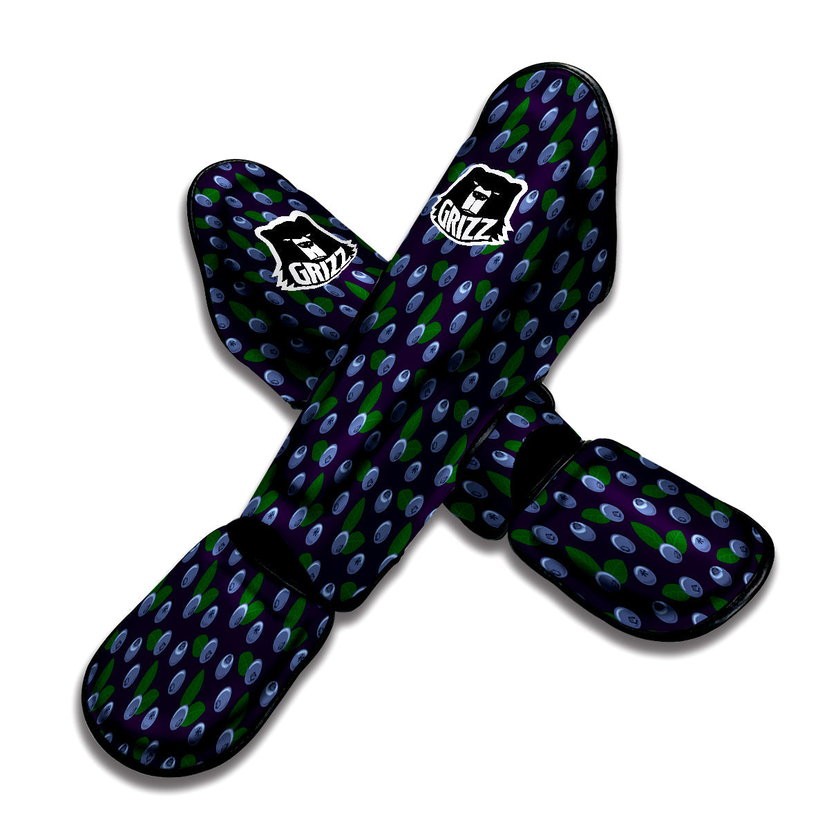 Blueberry And Leaf Print Pattern Muay Thai Shin Guards-grizzshop