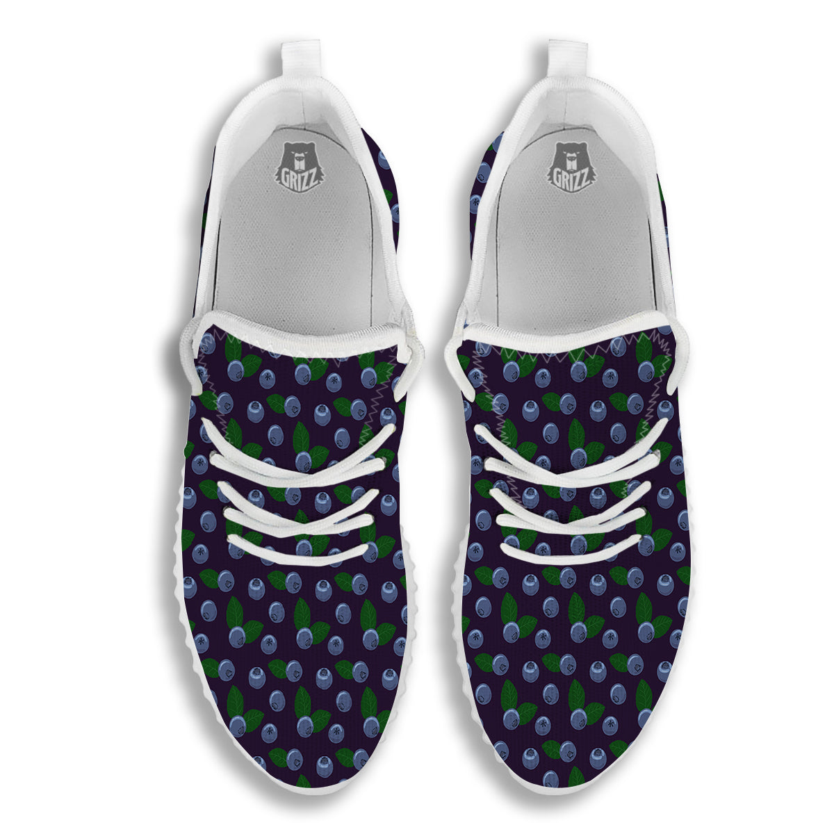 Blueberry And Leaf Print Pattern White Walking Shoes-grizzshop