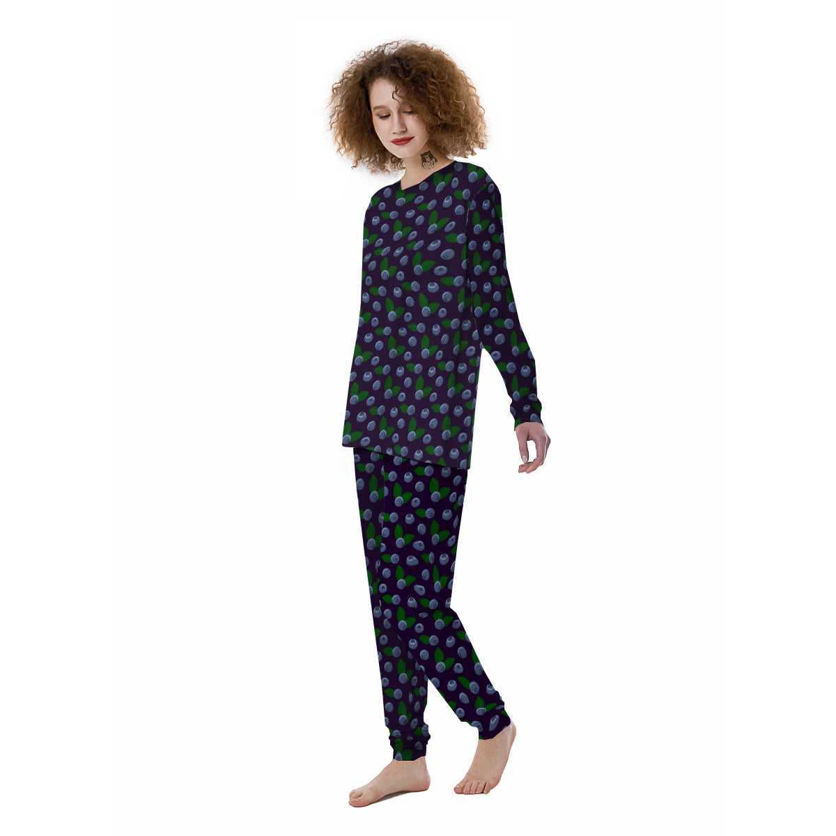 Blueberry And Leaf Print Pattern Women's Pajamas-grizzshop