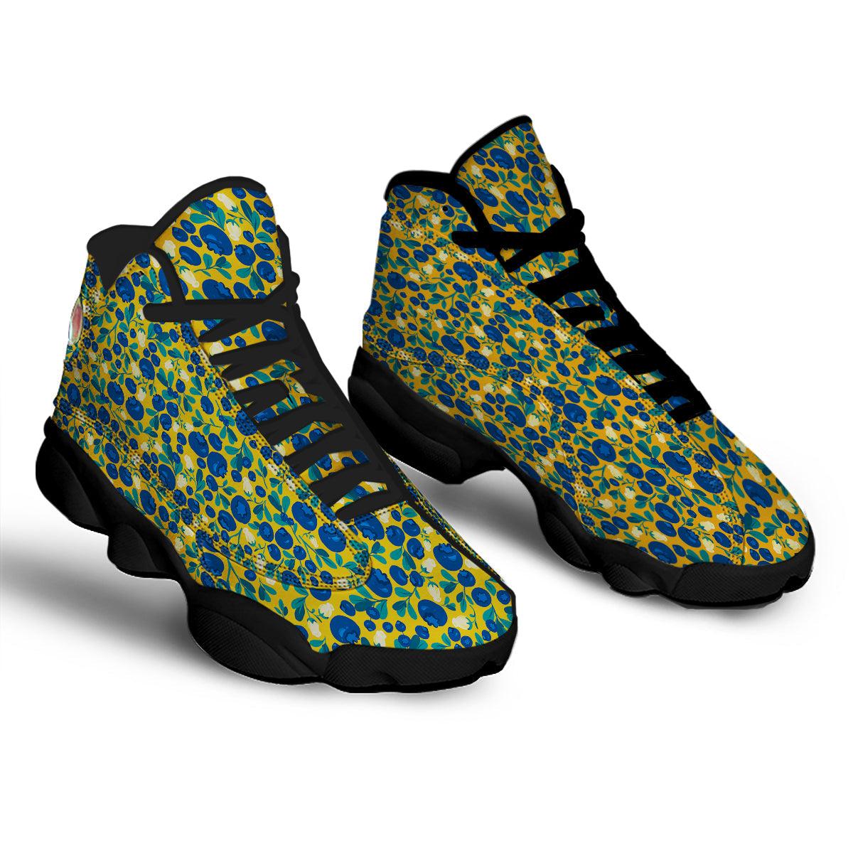 Blueberry Yellow Print Pattern Black Basketball Shoes-grizzshop