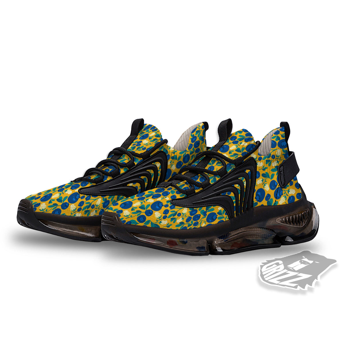 Blueberry Yellow Print Pattern Black Gym Shoes-grizzshop