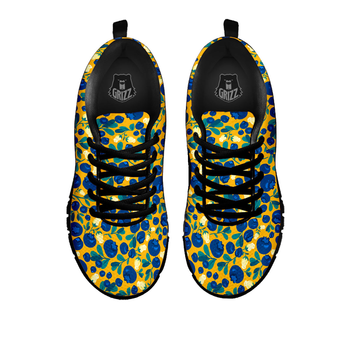 Blueberry Yellow Print Pattern Black Sneaker-grizzshop