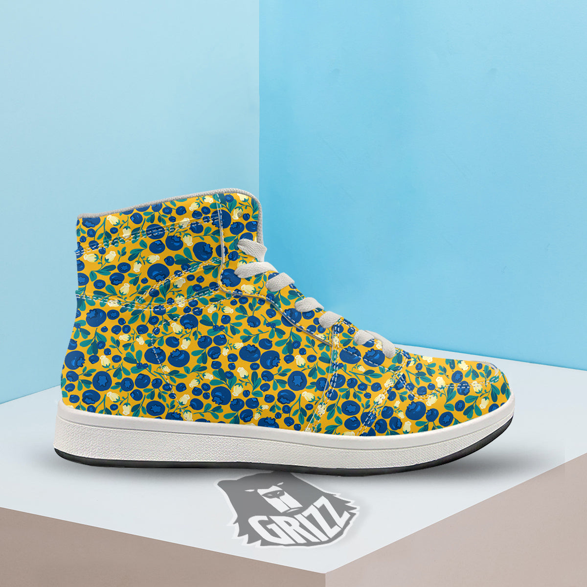 Blueberry Yellow Print Pattern High Top Sneakers-grizzshop
