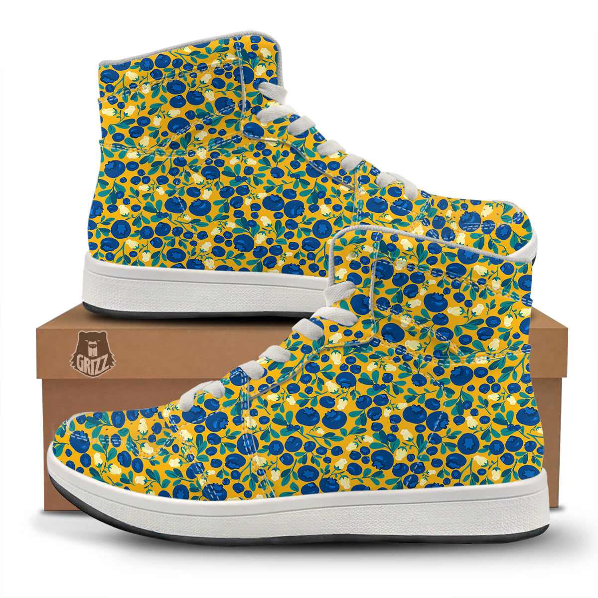 Blueberry Yellow Print Pattern High Top Sneakers-grizzshop