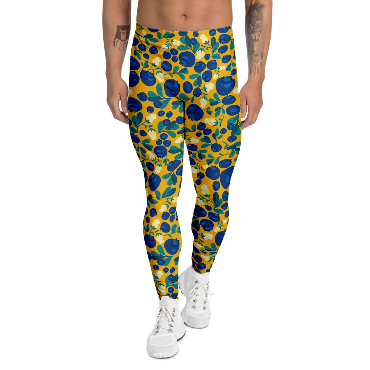 Blueberry Yellow Print Pattern Men's Leggings-grizzshop